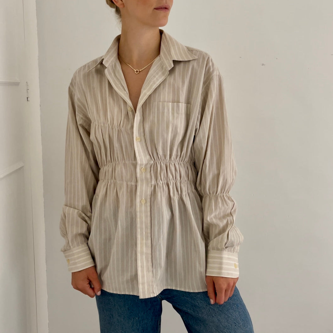 Load image into Gallery viewer, BEIGE STRIPE ELASTIC SHIRT