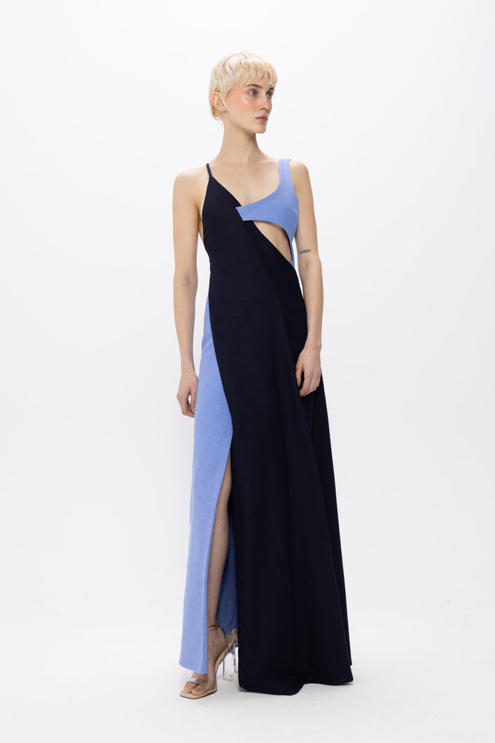 Load image into Gallery viewer, Lena Dress Navy and Lavender Lilac