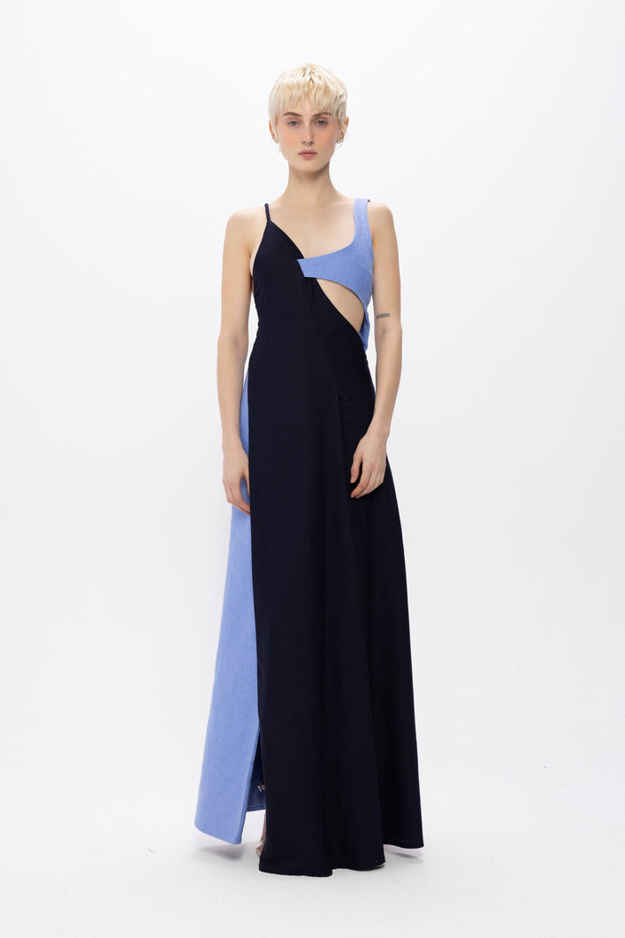 Load image into Gallery viewer, Lena Dress Navy and Lavender Lilac