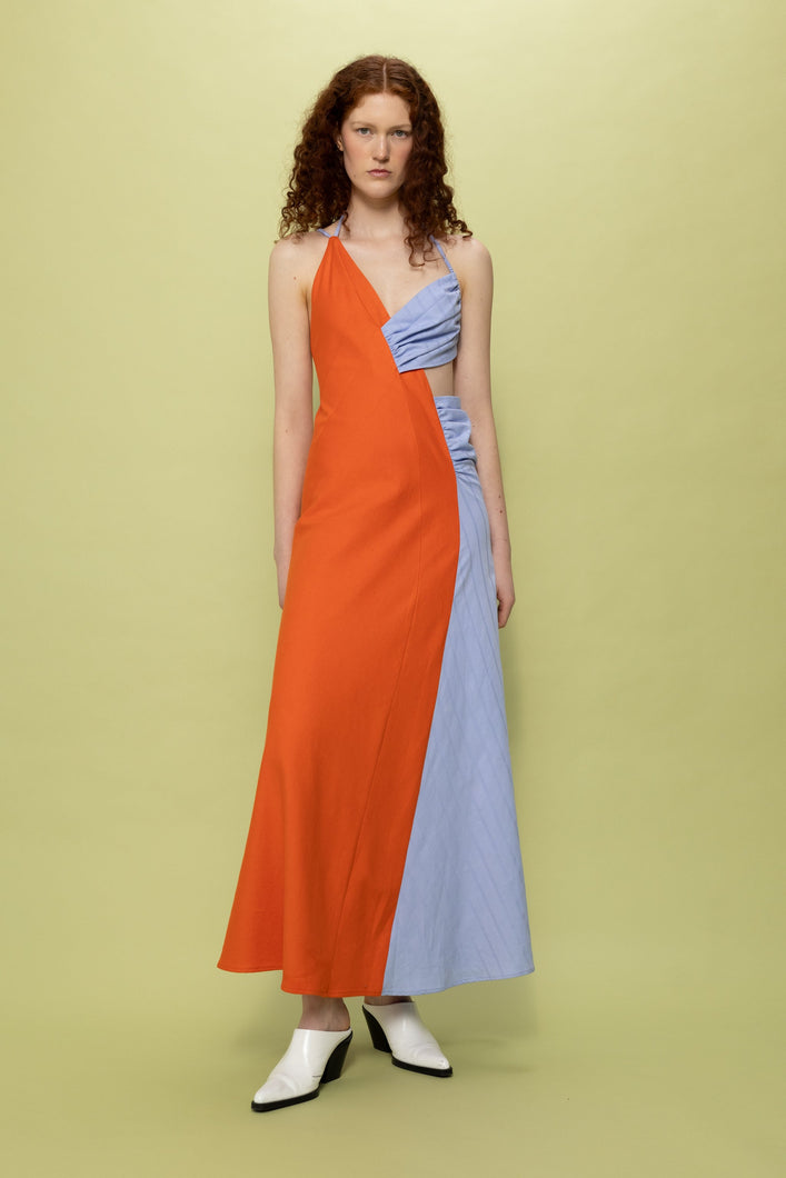 Load image into Gallery viewer, Hayley Dress Vermillion Orange and Lavender Lilac