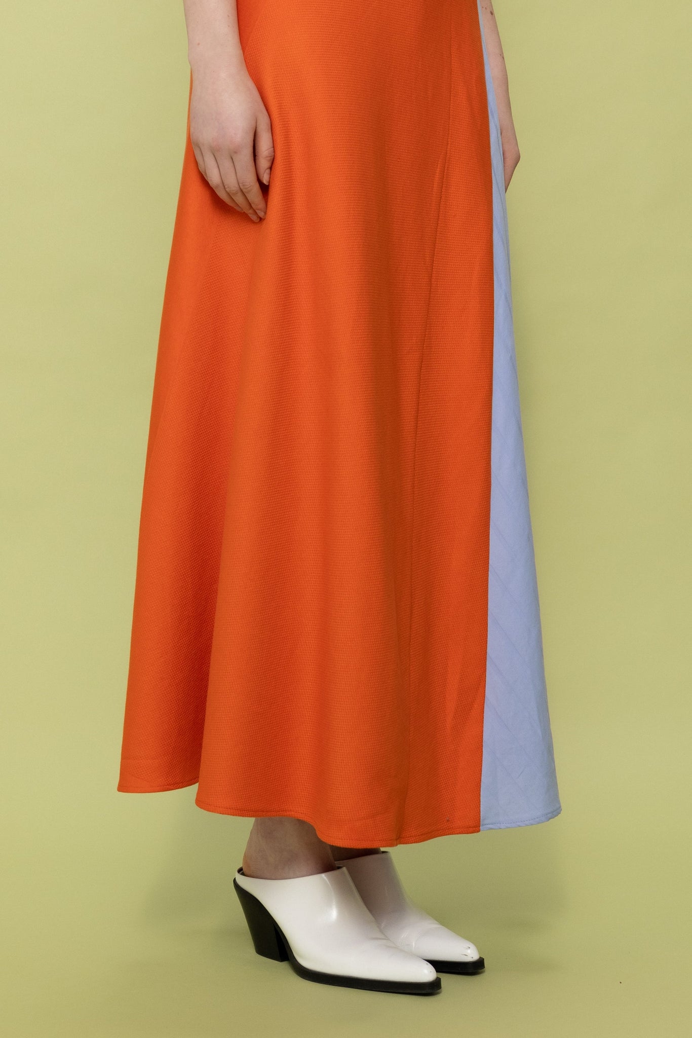 Hayley Dress Vermillion Orange and Lavender Lilac